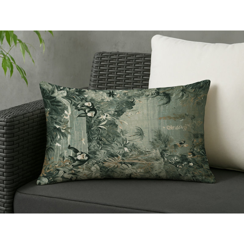 Coussin décoratif intérieur / extérieur gris Modern Modern, Rectangle H 18 po x l 25 po, Motif floral vert 2