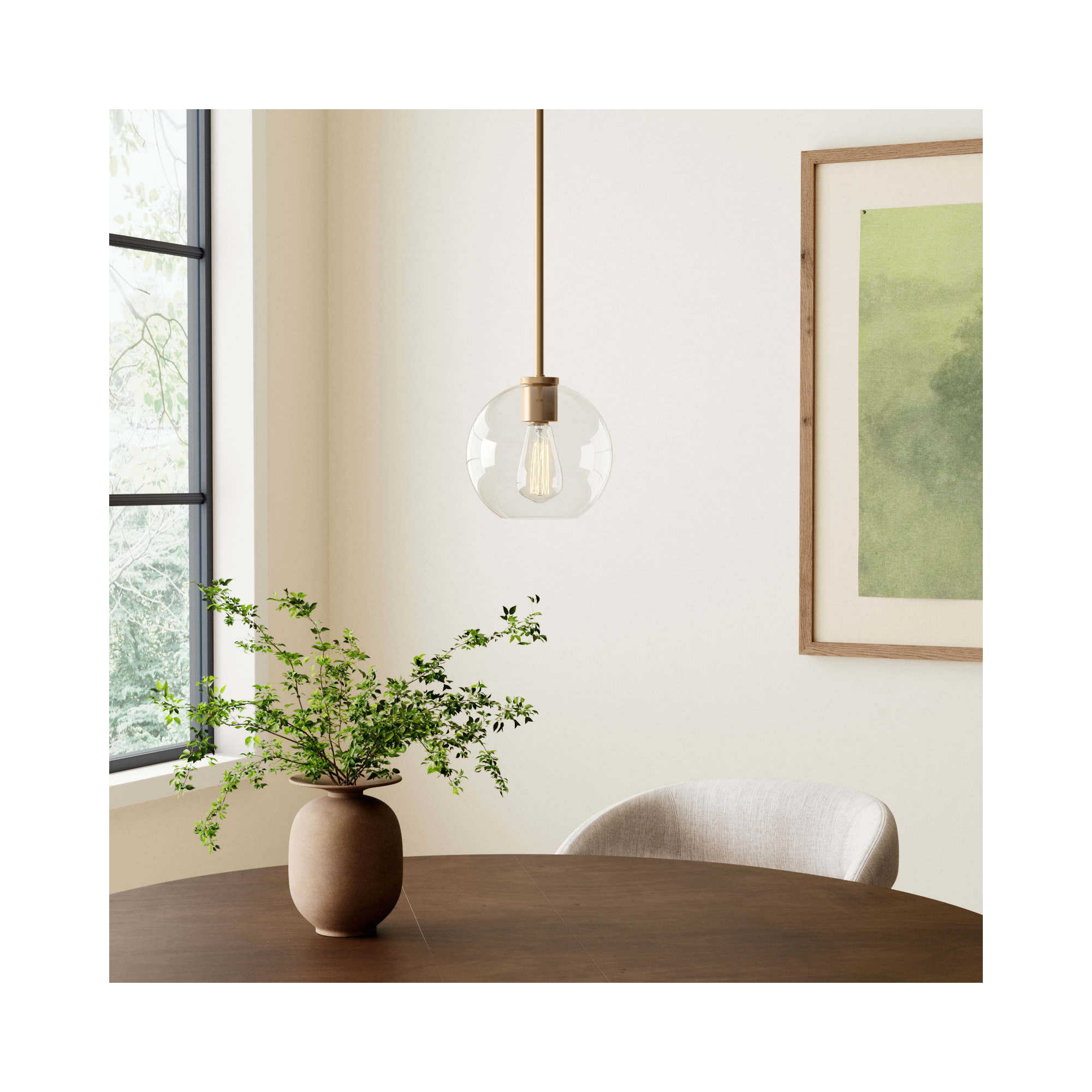 Childerley Single Light Glass Dimmable Pendant, Brass