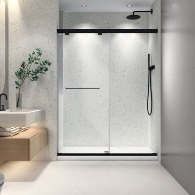 5476 Inch North American Frameless Double Sliding Matte Black Shower Door With Adjustable Soft Closing Function 8Mm Tempered Glass With Nano Easy Cleaning And Stick Explosion-Proof Menbrance