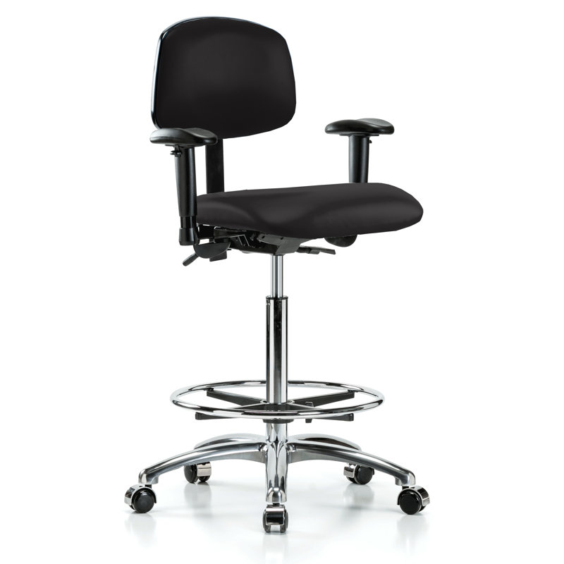 PERCH Chrome Multi-Task Office Chair with Adjustable Armrests and Foot Ring | High Bench Height 24-33.5", Black Vinyl