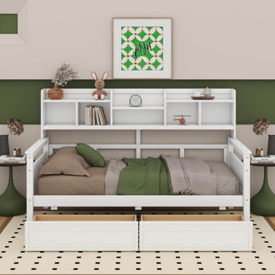 Daybed With Bedside Shelves And Two Drawers