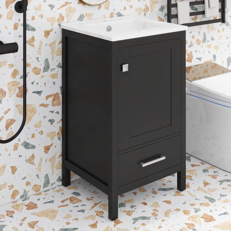 Ensemble de meuble-lavabo avec lavabo 20 po, armoire de rangement moderne avec grand tiroir et patins réglables, Noir