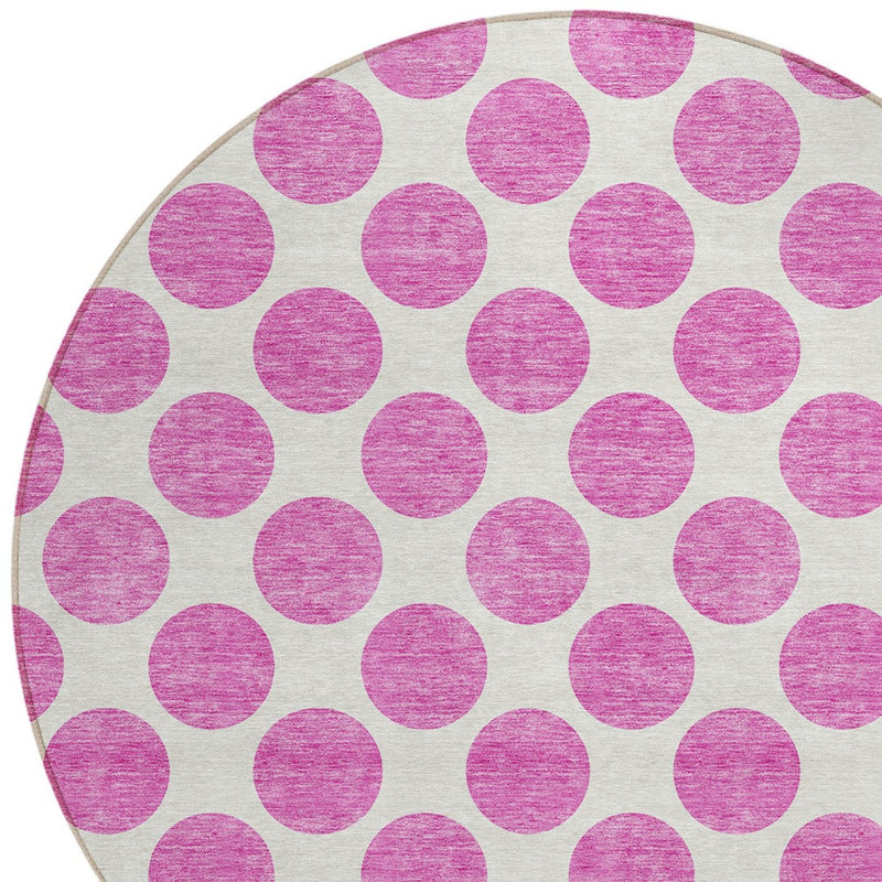 Tapis rond lavable à pois 8 po