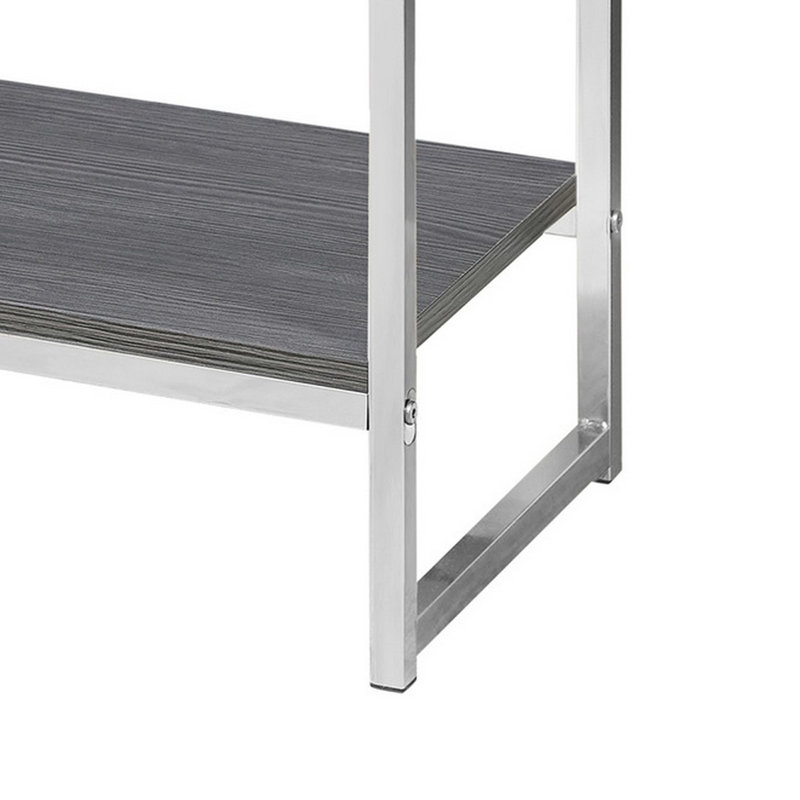 Hemy Accent Side End Table, Drawer, 1 Shelf, 20 Inch, Metal, Chrome, Dark Gray