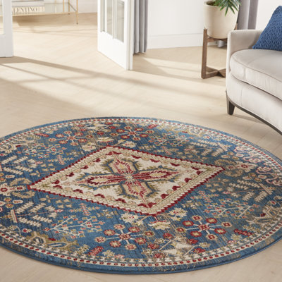 Tapis oriental en polypropylène bleu tissé à la machine