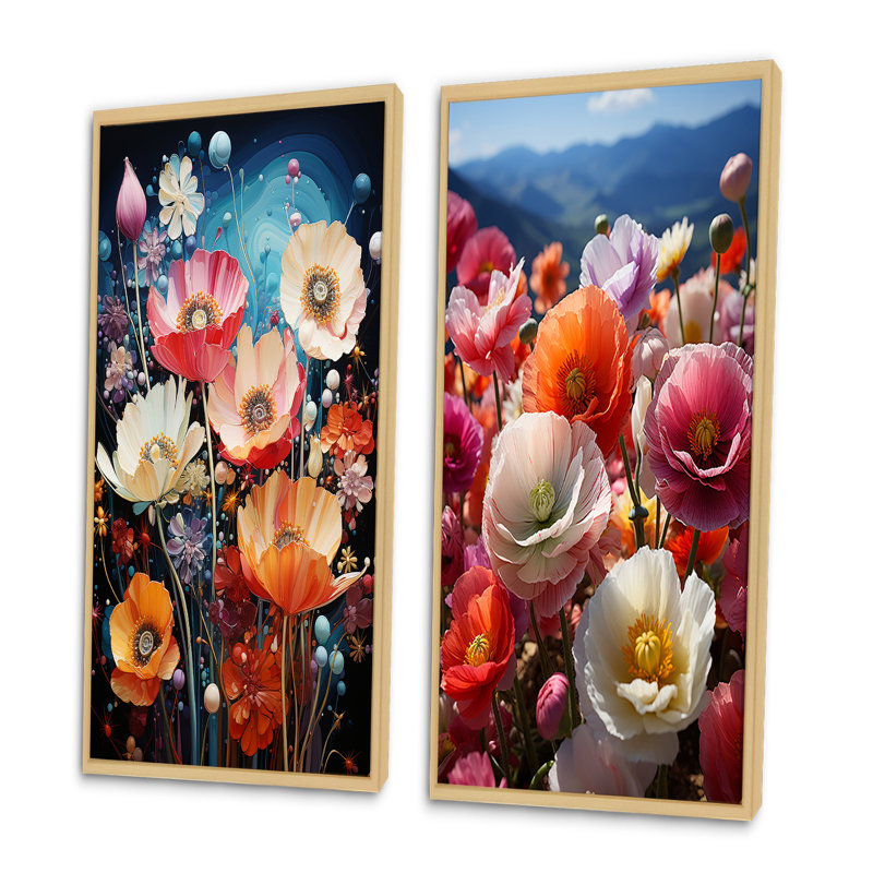 «Wildflowers Enchanted Blossoms», 2 pièces sur toile, H 32 po x l 32 po, Encadrement brun