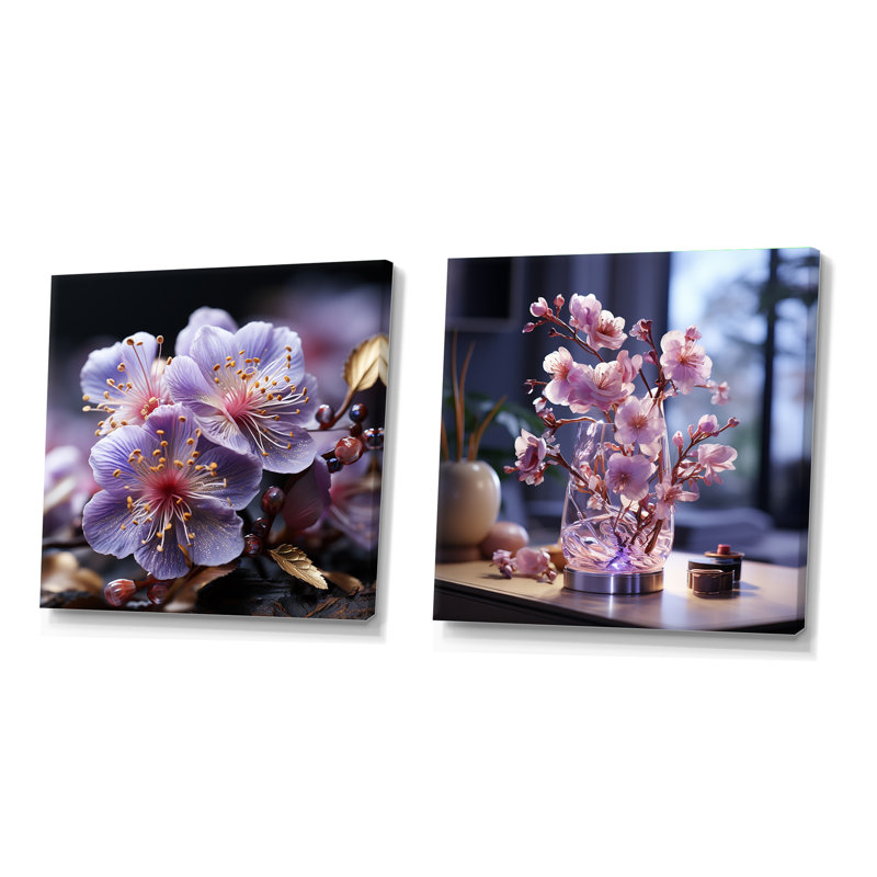 Organic Harmony - ensemble de 2 collages carrés violets, Toile tendue, H 36 po x l 73 po