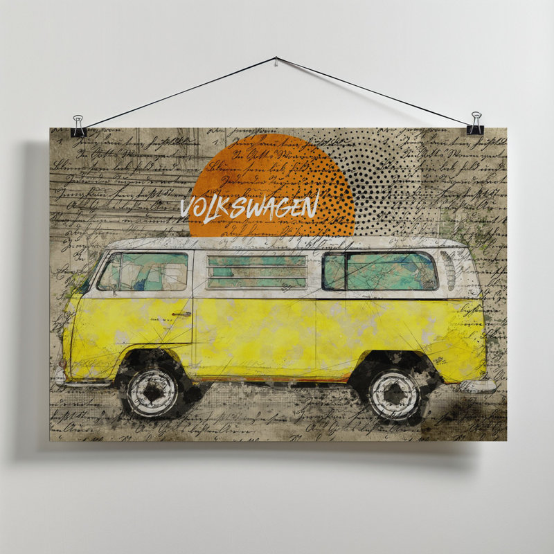 Volkswagen vw combi, 50.8 cm H x 76.2 cm W, Yellow