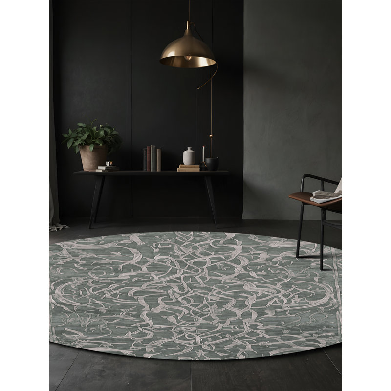 Machine Washable Gray Area Rug, Round 3'