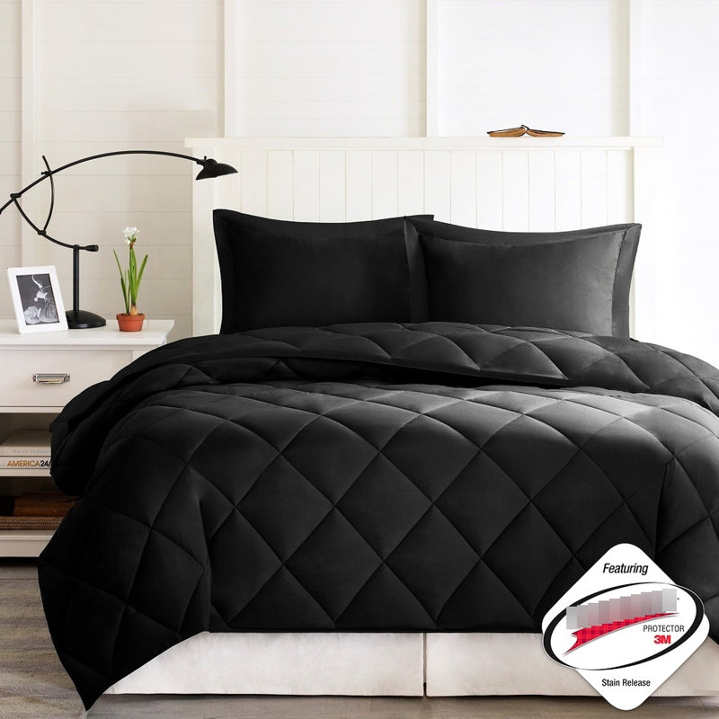 Édredon très grand avec 3 m - noir, réversible, matelassage à losanges, duvet synthétique, 2 taies décoratives, antitaches, conception au look exquis