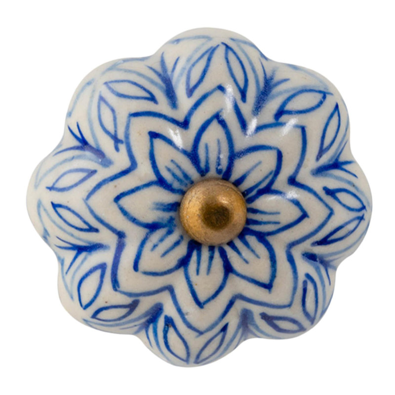 Nicola Spring - Floral Ceramic Cabinet Knob, Blue