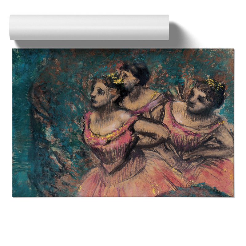 Three Ballet Ballerina Dancers in Pink by Edgar Degas - Frameless Print, 30cm H x 42cm W x 0.1cm D