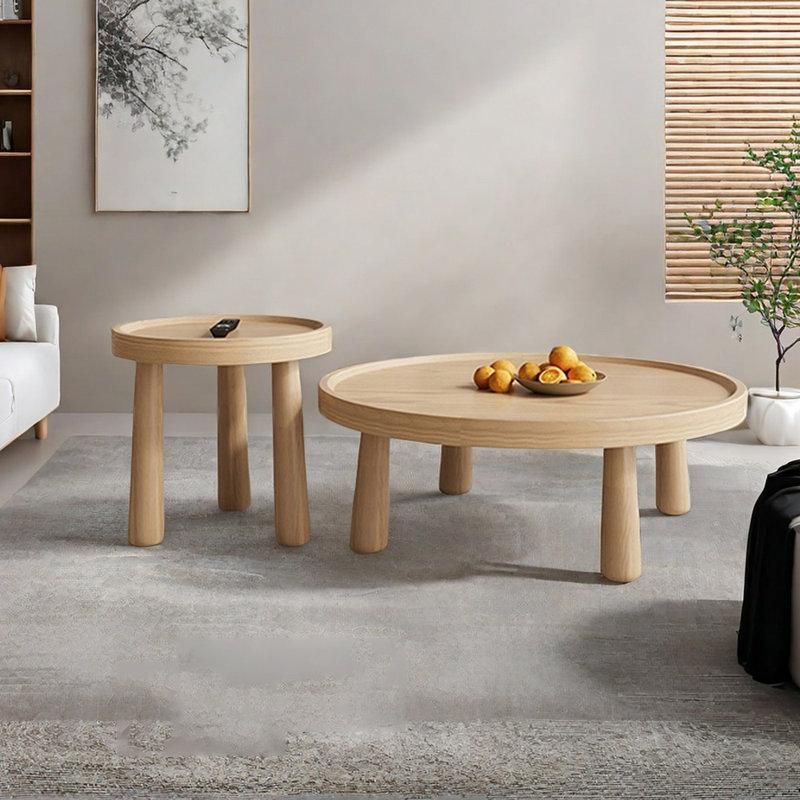 Solid Wood Coffee Table Set Round Cute Design
