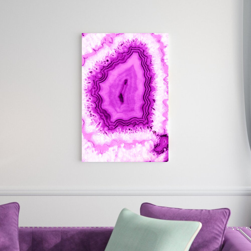 Géode rose - peinture sur toile tendue, H 30 po x l 20 po