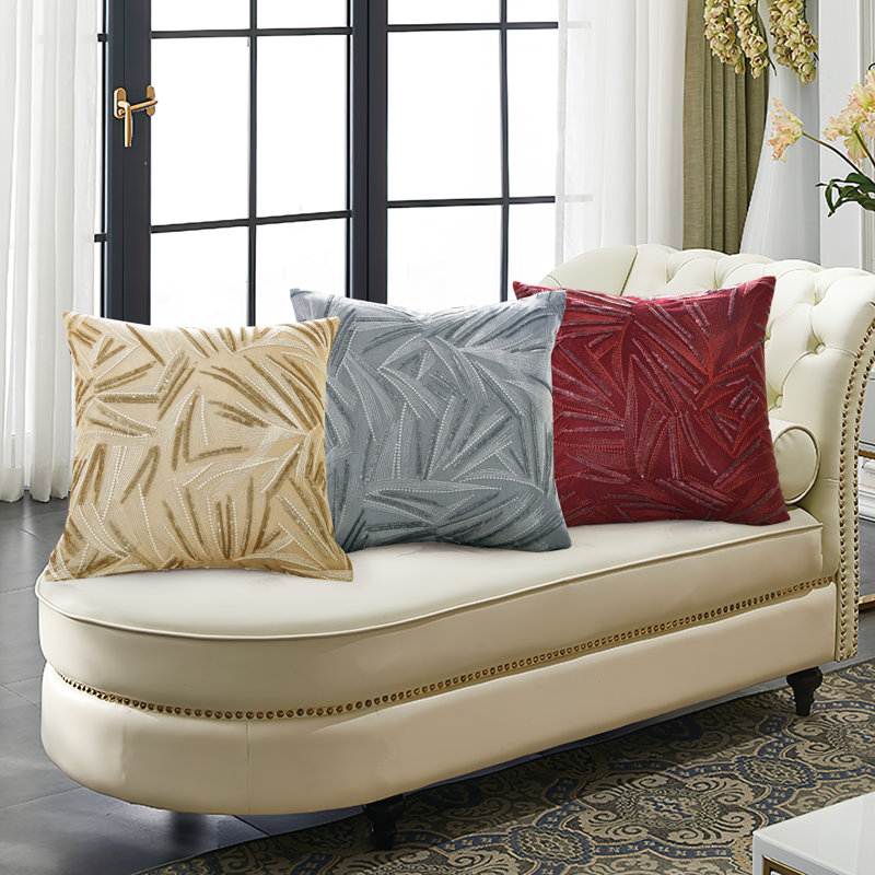 Silver Embroidered Polyester Square Throw Pillow Cover, 18" x 18"