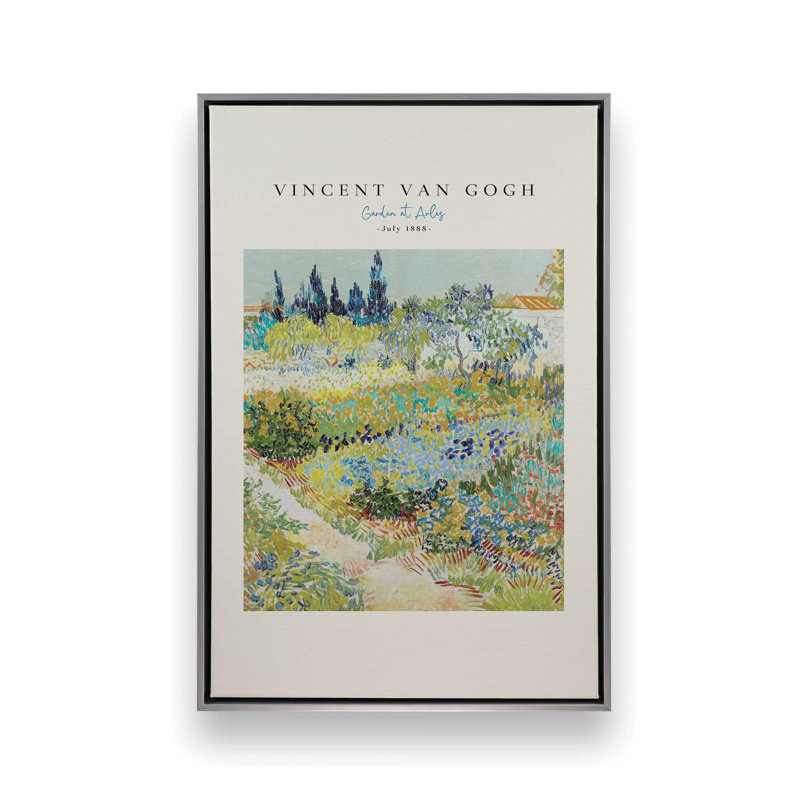 Jardin Van Gogh à Arles v2, H 18,75 po x l 12,75 po, Cadre flottant en chrome poli