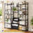 5/6-tier Bookcase With Hanging Fabric Bins, Adjustable Shelves, Storage Unit-696410065-696410066