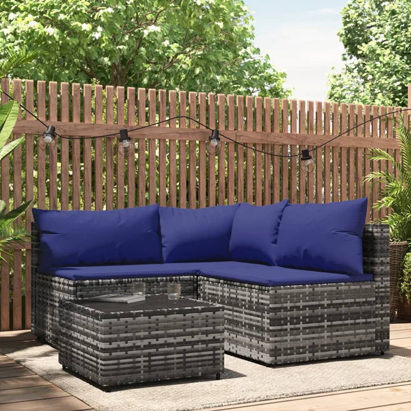 3 - Person Patio Conversation Set with Cushions, Brown, Beige