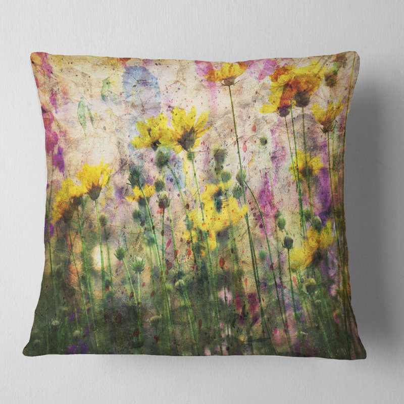 Coreopsis - Fleurs et éclaboussures de peinture - Coussin imprimé floral, 16 po x 1 po, Coussin décoratif