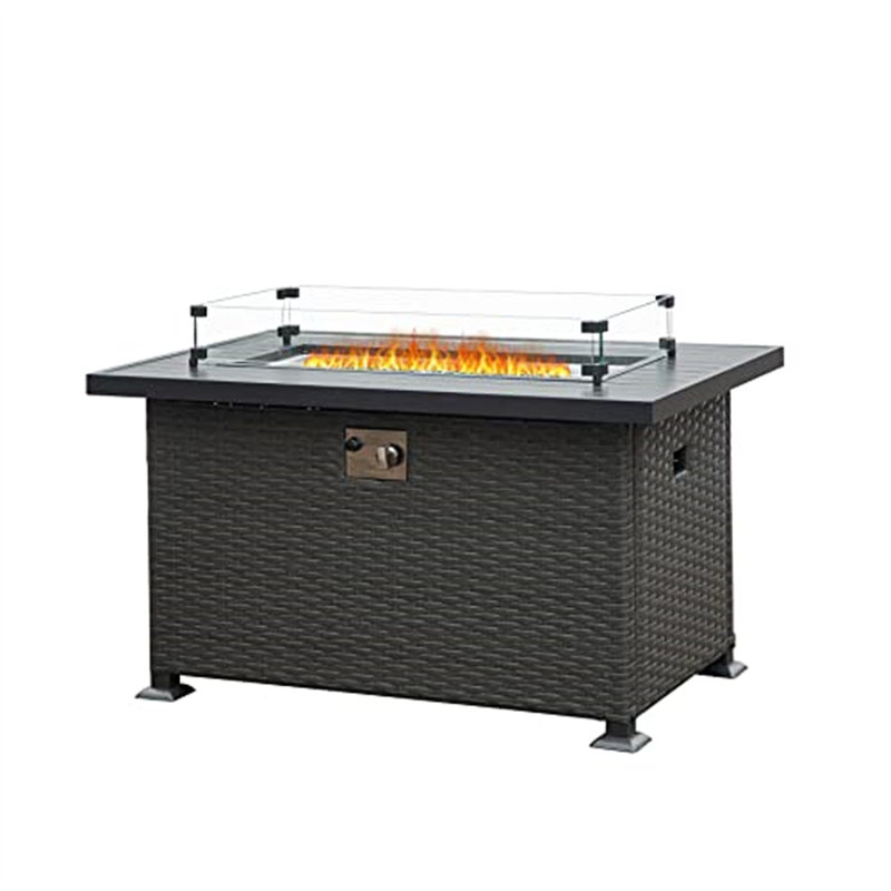 43.3 Inch Fire Pit Table With Glass Wind Guard