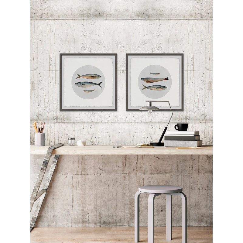 « three fish diptych », ensemble de 2 reproductions d’art encadrées, H 18 po x l 18 po x L 1,5 po