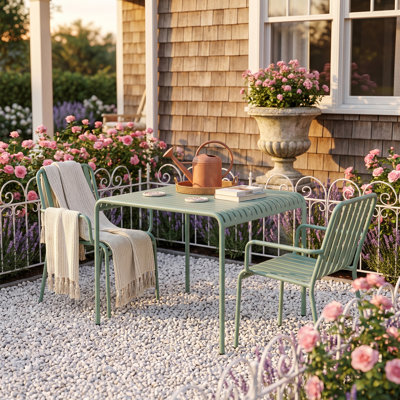 Ensemble de salle à manger d'extérieur 5 pièces en métal, vert turquoise, comprenant une table de patio pliable et 4 chaises avec accoudoirs, mobilier de patio en métal résistant aux intempéries pour jardin.