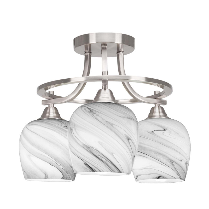 Neveya 3 Light Semi-Flush Shown In Brushed Nickel Finish With 6" Onyx Swirl Glass