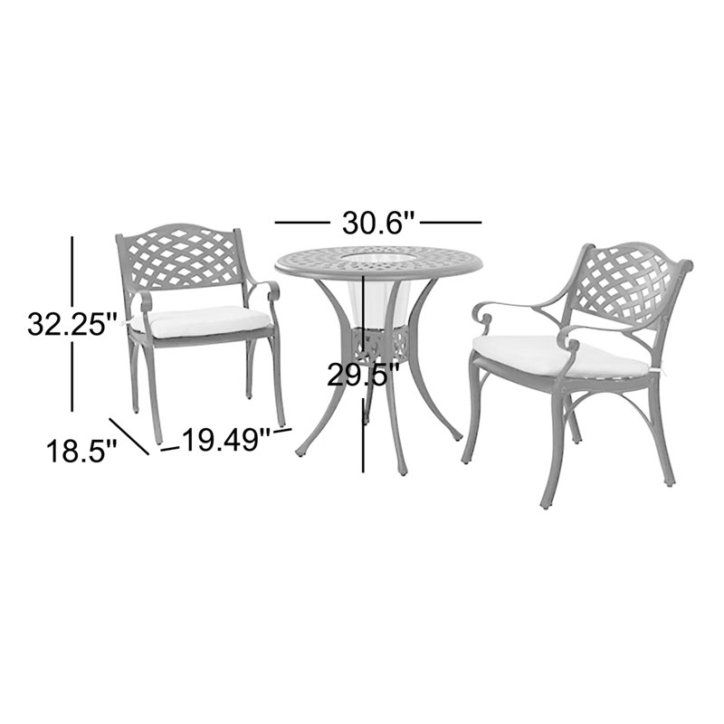 Outdoor 3-piece Cast Aluminum Bistro Set With Cushions, Beige