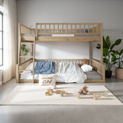 Full XL Over Queen Bunk Bed With Ladder And Guardrails