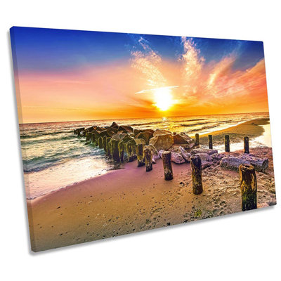 Sunset Beach Jetty Coast - Wrapped Canvas Print