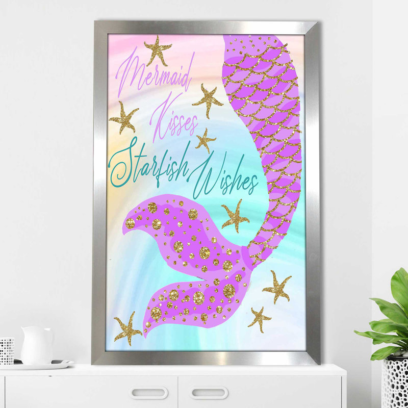 «Mermaid Kisses Starfish Wishes (Vertical)» par Jodi - impression, H 39,5 po x l 27,5 po x P 0,75 po, Encadrement argenté