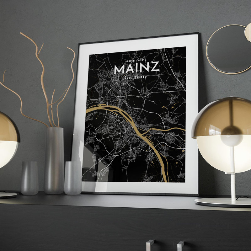Mainz City Map In Luxe - No Frame Print, 24cm H x 18cm W x 0.05cm D