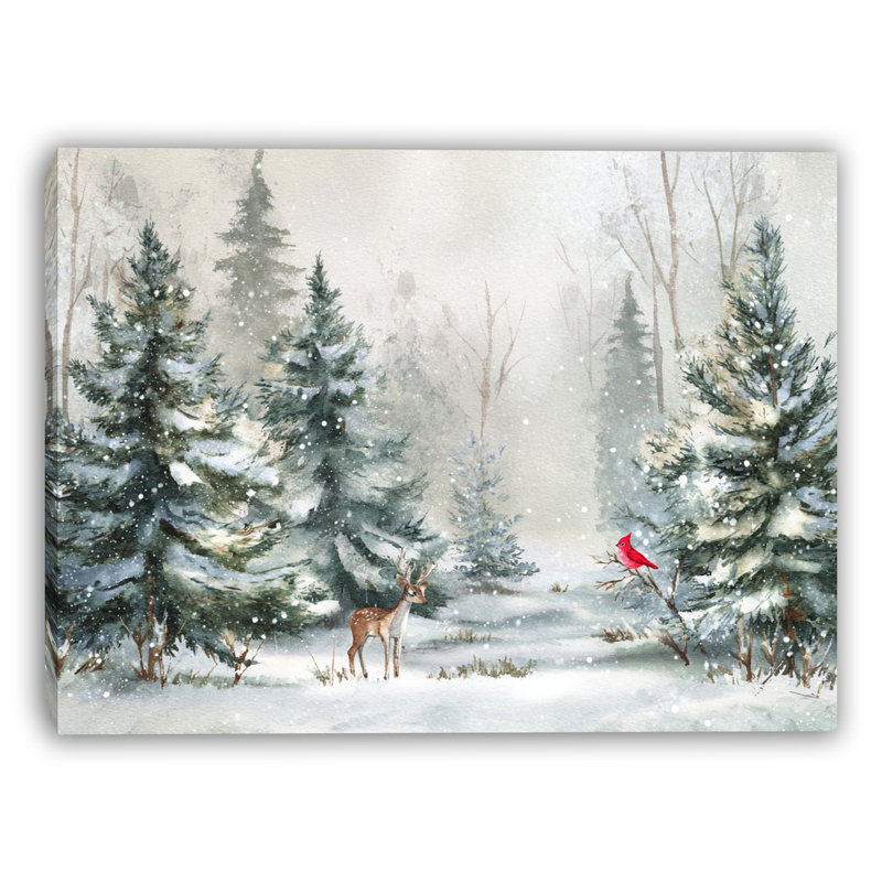 «Quiet Snowfield Evergreen Hills», art mural sur toile tendue, H 24 po x l 36 po