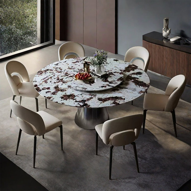 Ensemble de table de salle à manger moderne et simple en faux marbre, 7