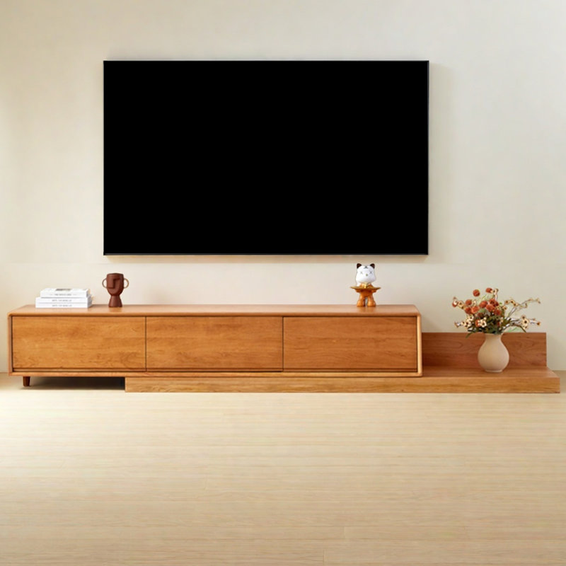 Expandable Cherry Wood TV Stand, 16.14"H x 94.48"L x 15.75"W