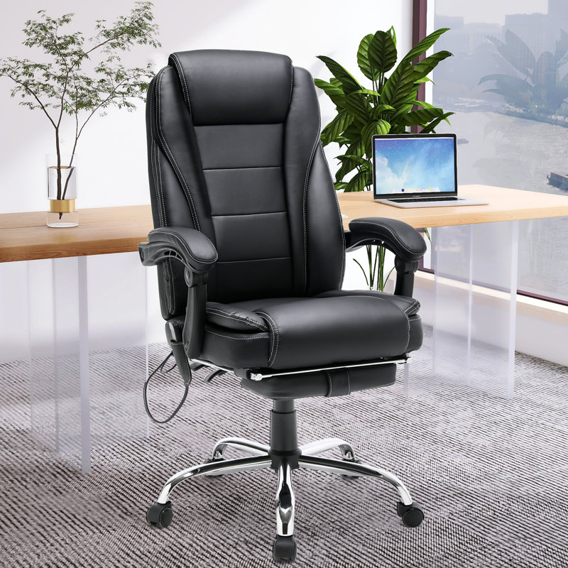 Elianagrace Reclining Office Chair with Massage, Heating, Ergonomic Office Chair with Foot Rest, Black