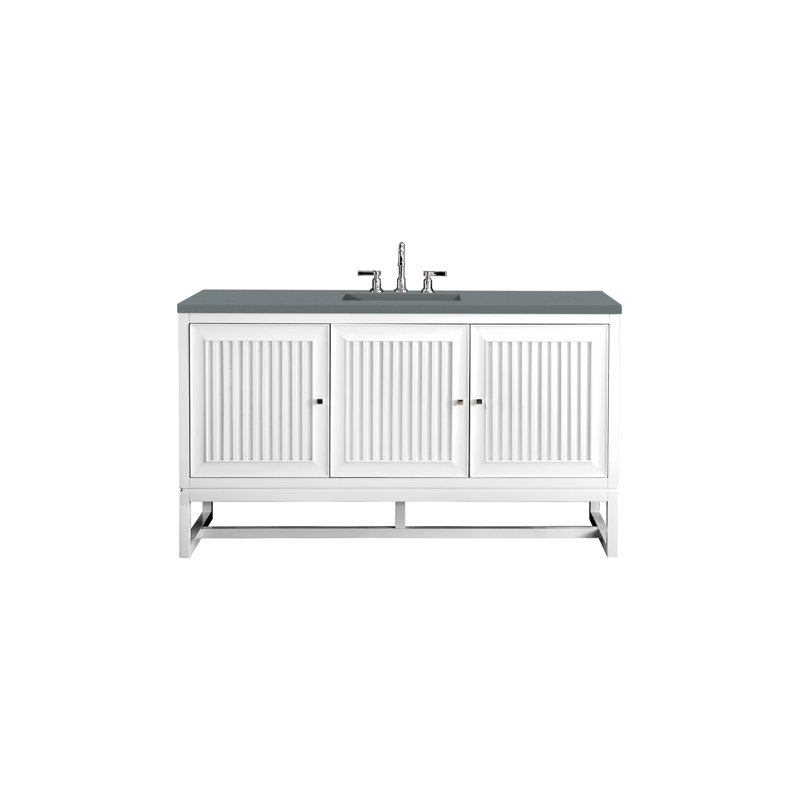 Athens 60'' W Single Vanity, Glossy White, Ethereal Noctis, 8" Widespread