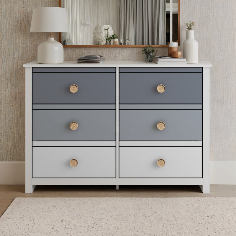 Commode 6 tiroirs Bustillo, Blanc / hibou de nuit / gris froid