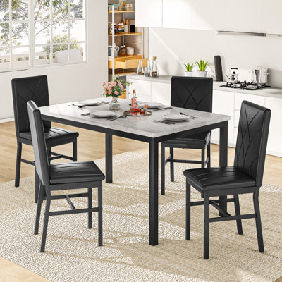 Ensemble de table de salle à manger 5 pièces pour 4 personnes, ensemble de coin repas rectangulaire en faux marbre avec 4 chaises rembourrées pour la cuisine, coin repas, petit espace