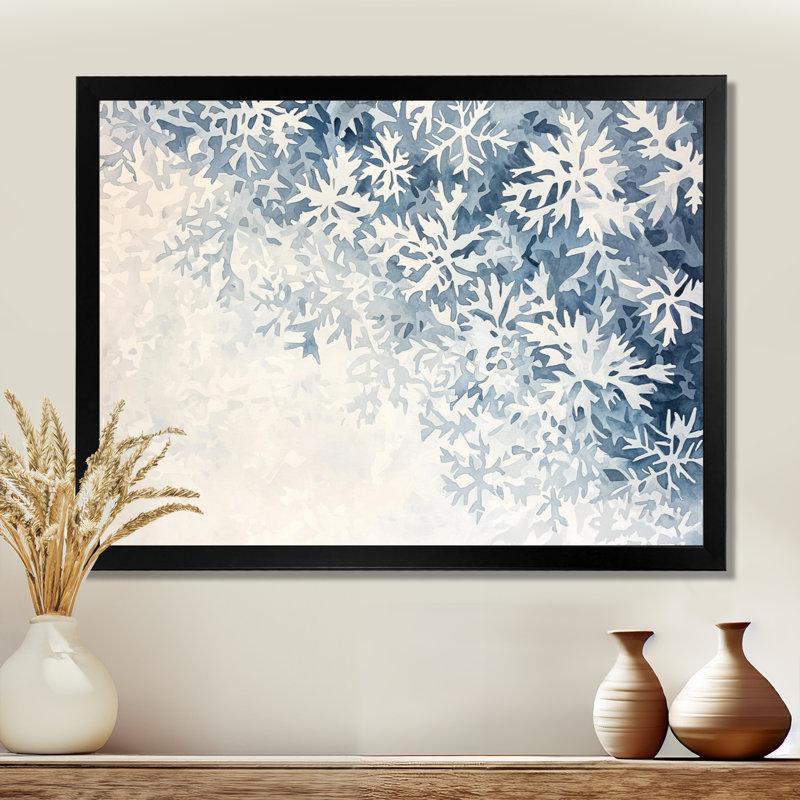 «Snowflakes Dancing In Winter II», impression d'art mural paysage d'hiver, H 12 po x l 20 po, Noir