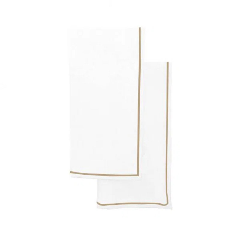 Single Embroidery Border Cotton Napkins (Set Of 4), 12" x 12", White/Taupe