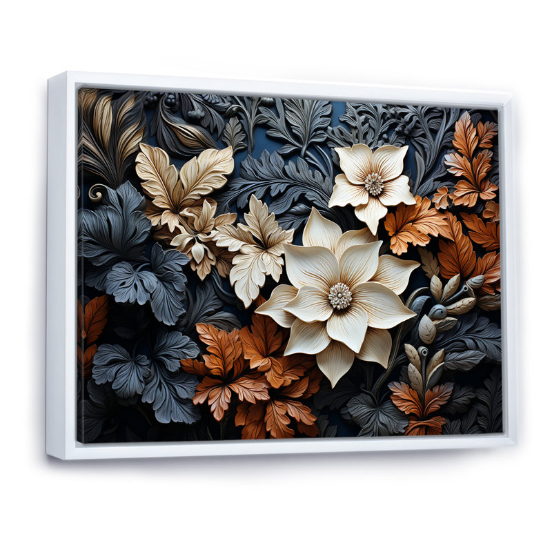 «Noir Foliage Wonderland I», reproduction sur toile, Cadre flottant blanc, H 34 po x l 44 po x P 1,5 po