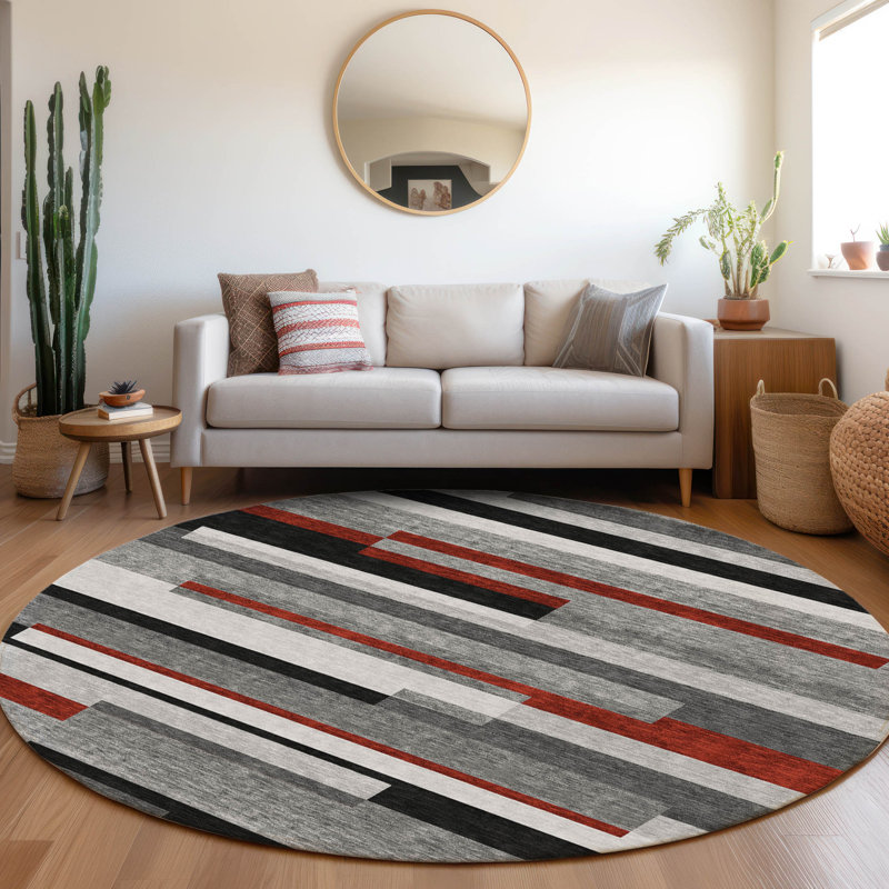 Premium Machine Washable Prisco Gray Rug, Round 8'
