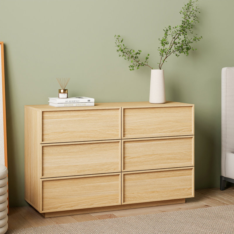 Abbate 47.2" W Wooden 6-Drawer Dresser, Modern Chest of Drawers, Oak