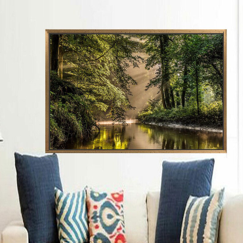 Personalized Forest Landscape and River Canvas Wall Art - Ideal Baby Gift and Green Decor, 41" H x 94" W