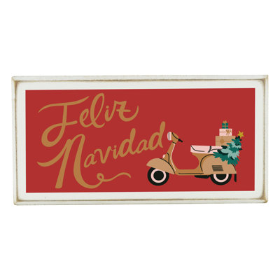 Feliz Navidad Festive Scooter Christmas - Print On Wooden Block Sign