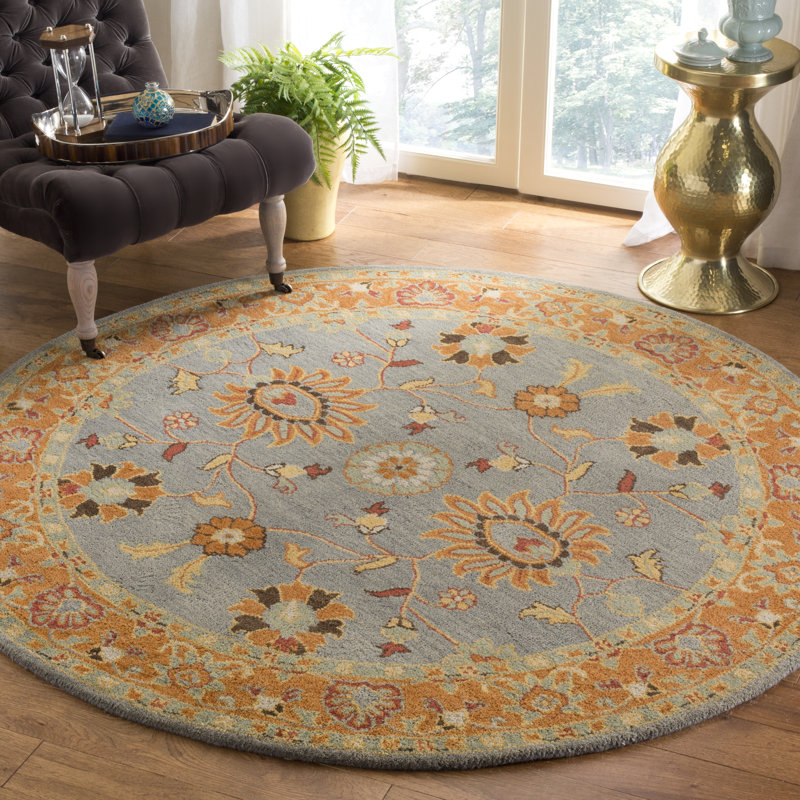 Tapis gris / orange en laine touffeté à la main Cranmore, Rond 6 pi