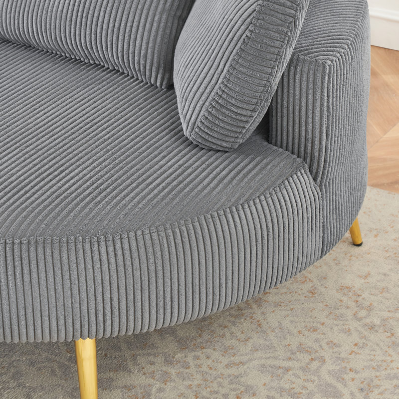 Confortable en velours côtelé simple gris de 43 pouces avec trois coussins décoratifs et un plateau de détente réglable pour deux petits appartements