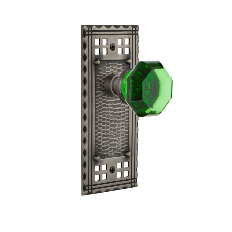 Craftsman Plate with Waldorf Emerald Door Knob, Antique Pewter