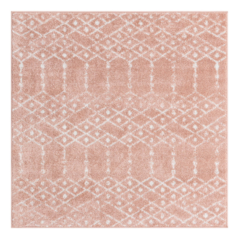 Tapis rose à motif géométrique, Carré 4 pi